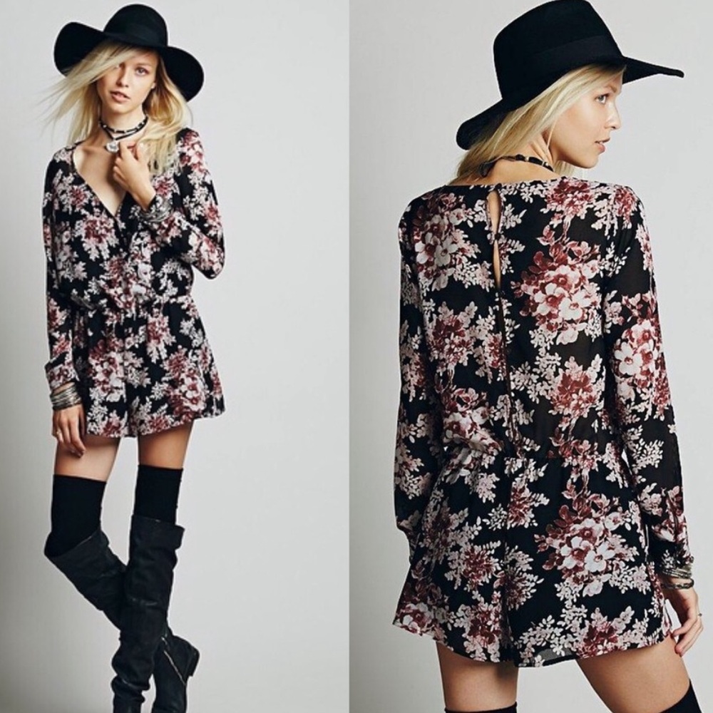 Free People Float Away Floral Long-Sleeve Romper